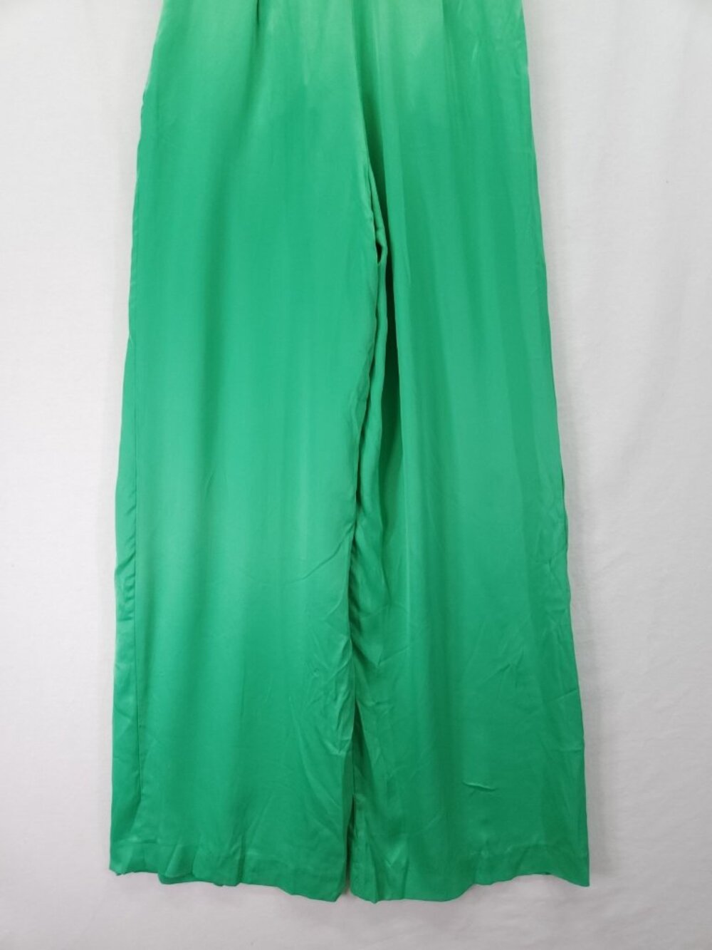 Zara Womens Pants Size XS (26x33) Green Satin Wide Leg Pleated Flowy Palazzo - Picture 11 of 16